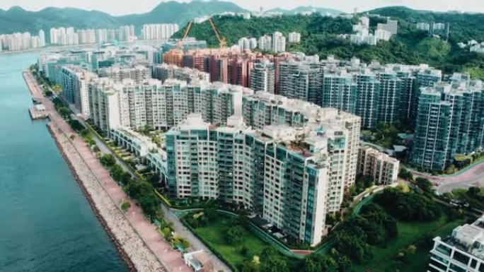 香港白石角拥挤公寓楼的无人机视图