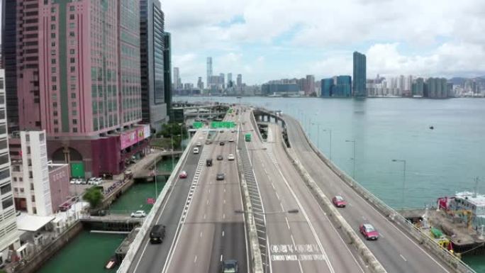 香港拥挤建筑的无人机视图