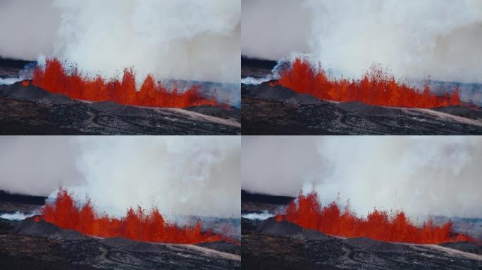 夏威夷莫纳罗亚火山爆发2022年的慢动作