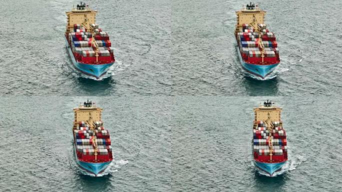 从码头商业港口，进出口，运输或货运的鸟瞰图集装箱货船承运人集装箱