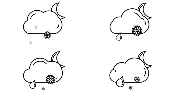 阿尔法频道上的新月、云、雪、雨线图标