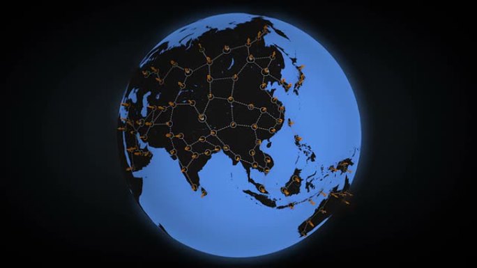 世界网络。白色和橙色。亚洲-美洲