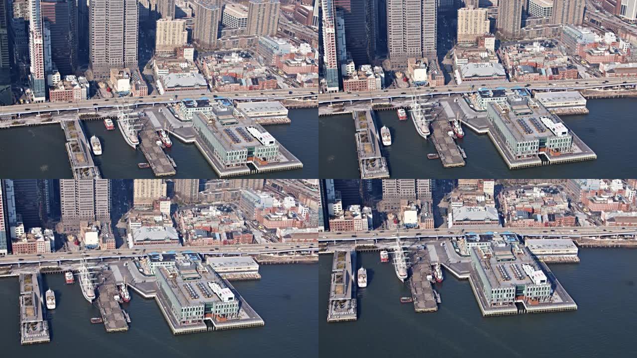 纽约码头和FDR路。曼哈顿金融区