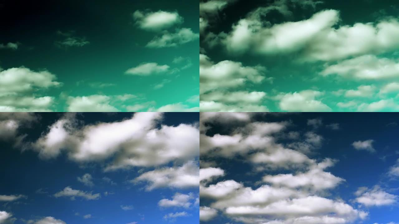 戏剧性的天空。绿色和蓝色。