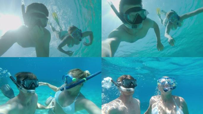 克罗地亚亚得里亚海，波夫女士与可穿戴相机在水下浮潜