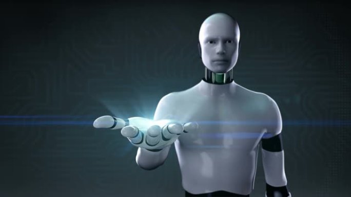 机器人、半机械人开启掌上、人工智能工业自动化、AI、4k动画。