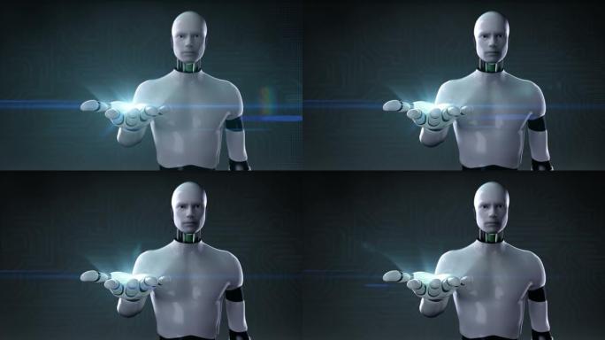 机器人、半机械人开启掌上、人工智能工业自动化、AI、4k动画。