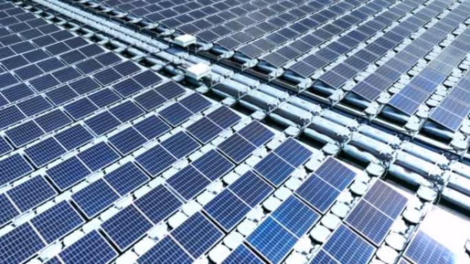 绿色能源概念清洁环境水中漂浮太阳能电池板