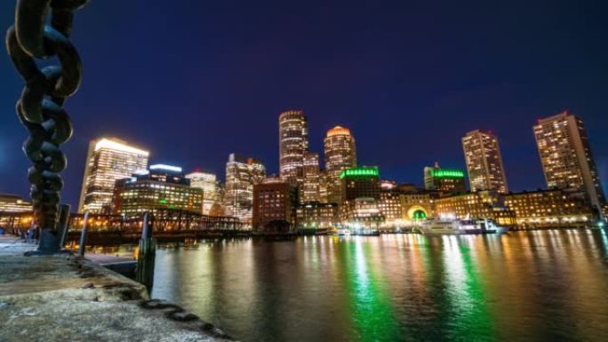 美国马萨诸塞州波士顿港城市景观的时间流逝