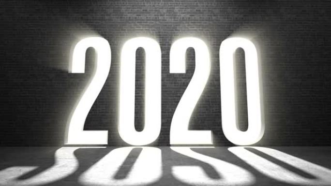 墙倒塌，出现 “2020” 字母。4k动画。