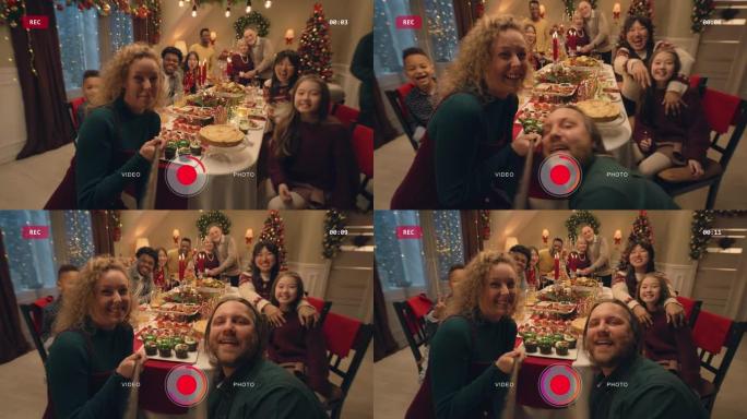 女人在圣诞节拍摄家庭合影