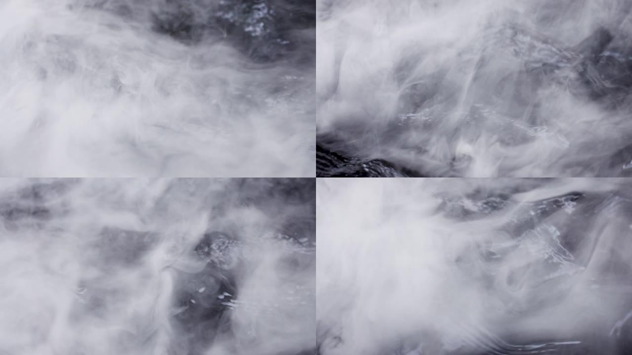 4k慢MO雾在水上移动。