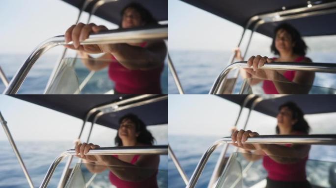 从船上欣赏风景的女人