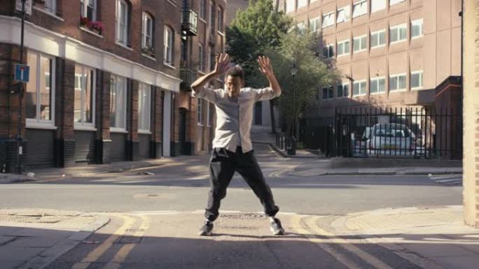 快乐男人跳舞循环嘻哈舞者在街头表演者做自由式舞蹈4k