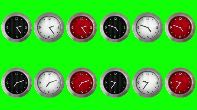 挂钟。可循环。红色，黑色和白色。