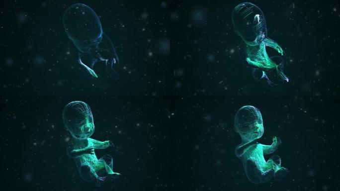 数字婴儿在神话般的空间中翱翔
