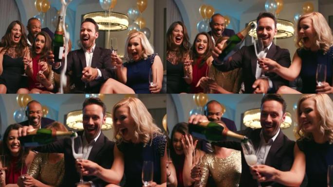 一群朋友在聚会上喝香槟的4k视频片段
