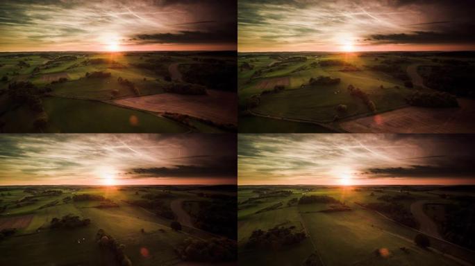 空中: 日落时德国的埃菲尔山脉