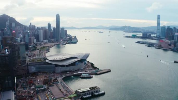 香港维多利亚港市中心城市景观的鸟瞰图