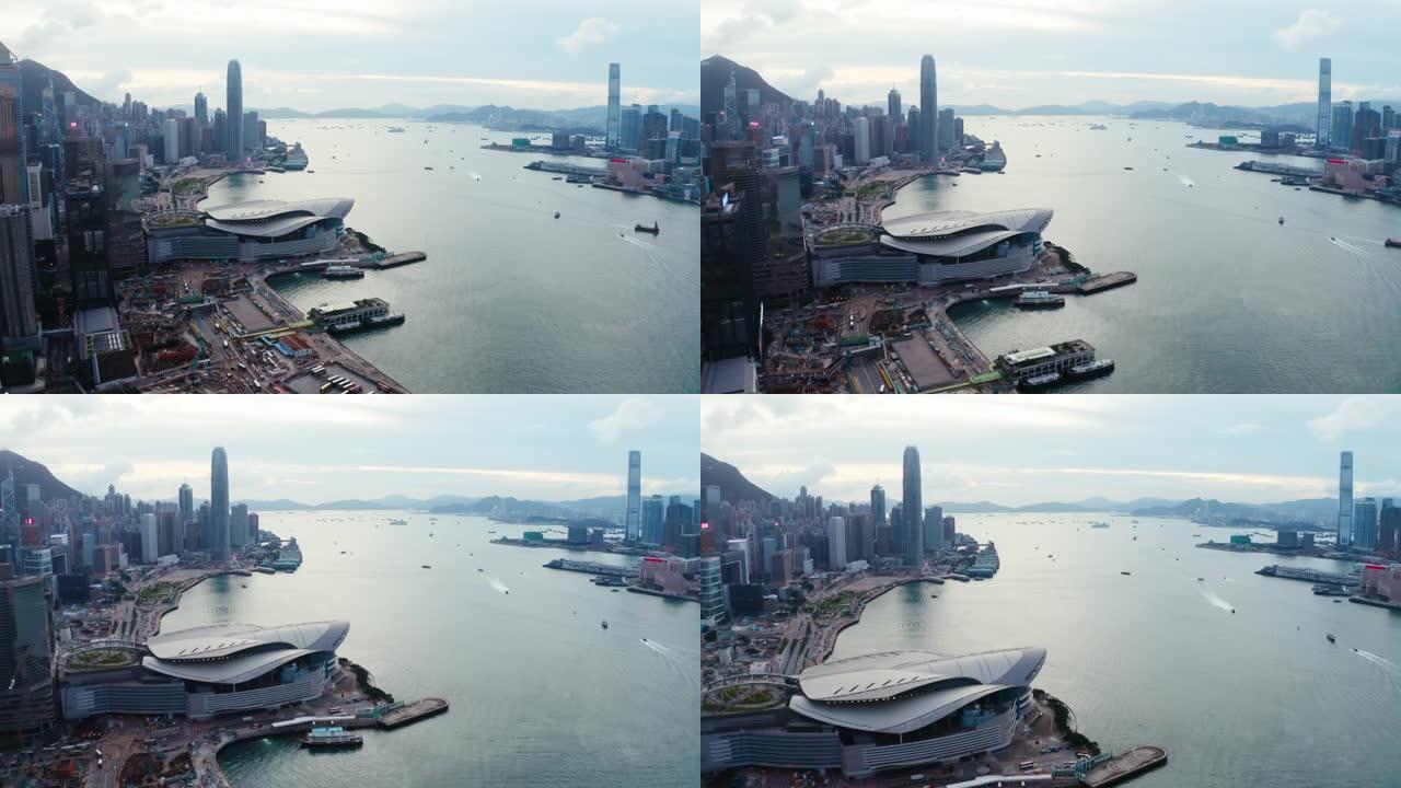 香港维多利亚港市中心城市景观的鸟瞰图