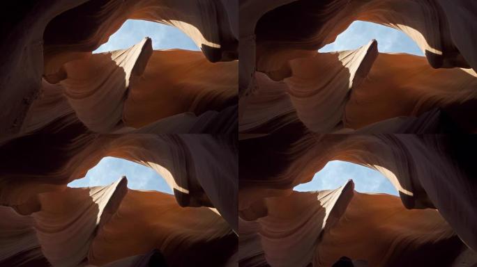 美国犹他州下羚羊峡谷纳瓦霍部落公园低角度的多莉镜头