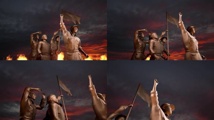 永远跟党走  红军战士雕塑3D镜头动画