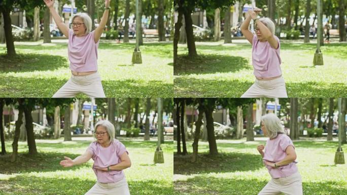 中国大妈在公园里打太极
