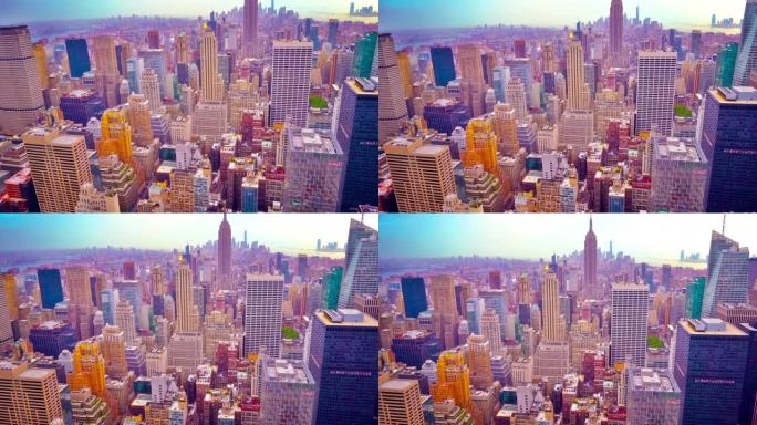 纽约市古典景观。五彩缤纷的风景。鸟瞰图。城市生活。宏伟的建筑。帝国大厦。