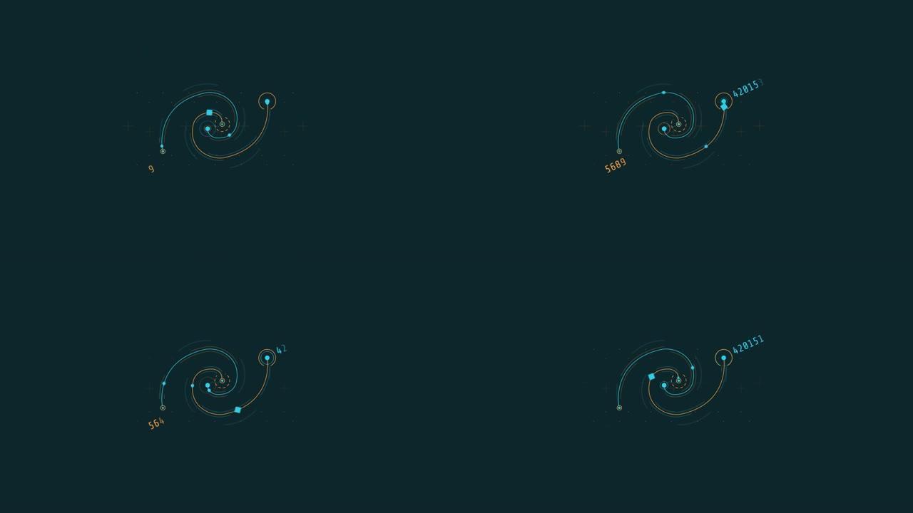 螺旋形HUD元素中曲线的循环动画。