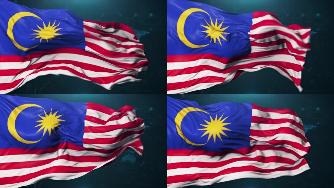 深蓝色背景的马来西亚国旗