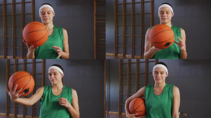 白人女子篮球运动员持球肖像