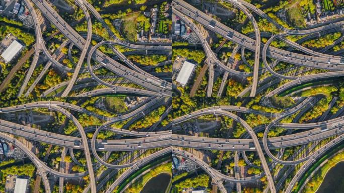 交通移动的复杂公路交叉口的鸟瞰图