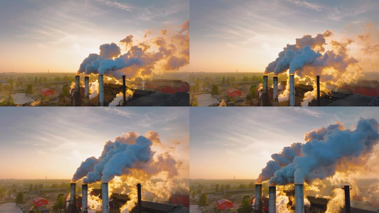 极端污染工厂排气烟囱，PM2.5地球污染极端天气气候变化