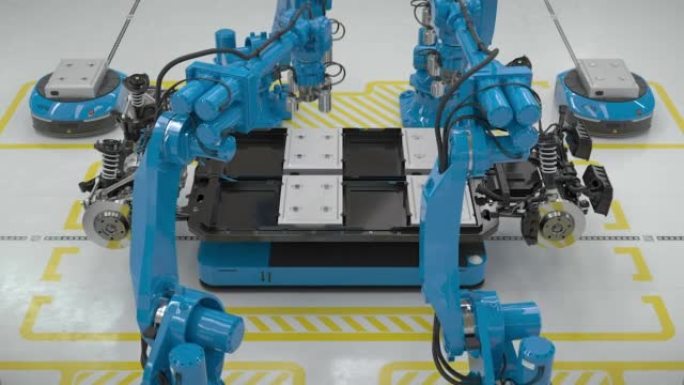 起重机组装电动汽车电池模块的机器人