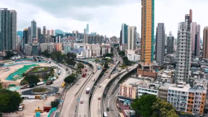 俯瞰香港风景秀丽的城市道路交通大楼