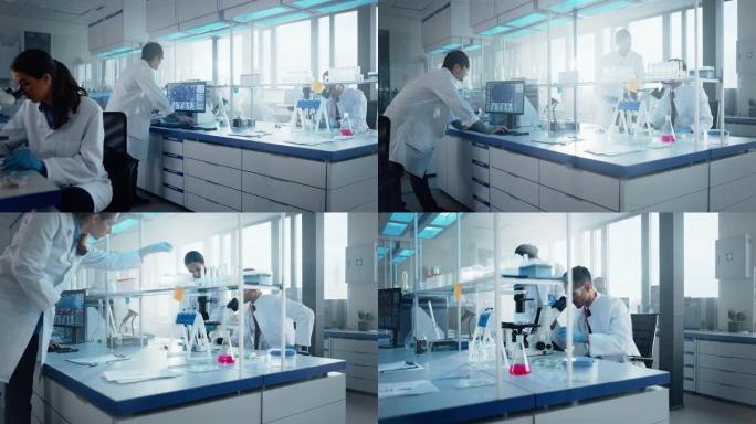 医学实验室拥有多种族的生物化学科学家团队，开发药物，医学，进行生物技术研究。在计算机上工作，使用显微