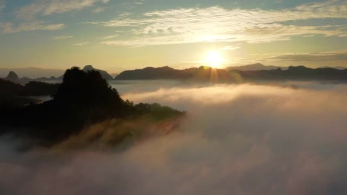 泰国清迈府雨林的空中俯瞰美丽的日出