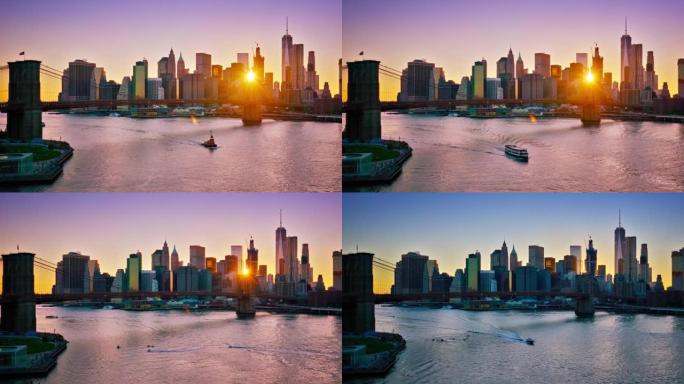曼哈顿日落。鸟瞰图。