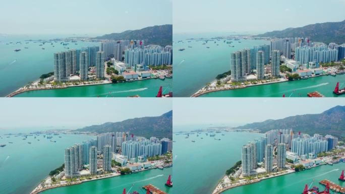 香港屯门市区城市景观无人驾驶飞机