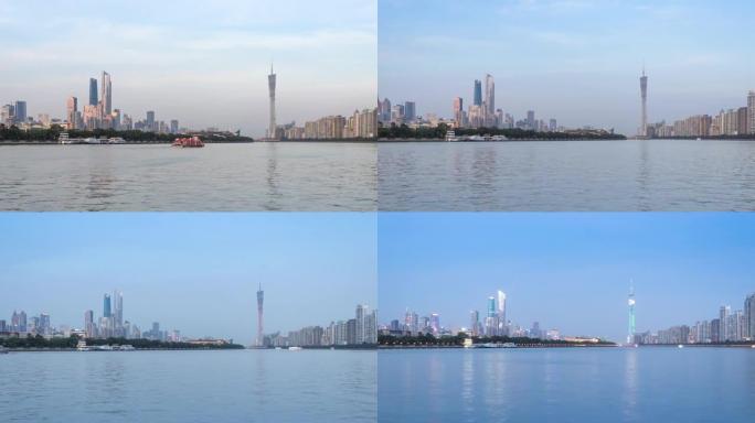 T/L 4K ZO WS广州的珠江天际线从黄昏到夜晚的时光倒流。中国广东省广州市