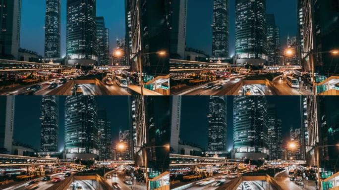 香港从黄昏到夜晚的T/L城市交通