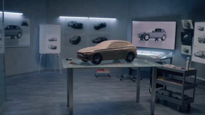 设计工作室中来自橡皮泥粘土的汽车模型