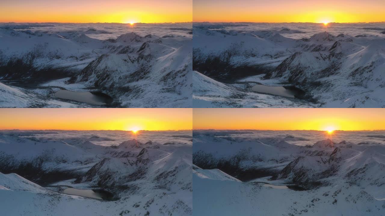 太阳从无数雪山后面升起