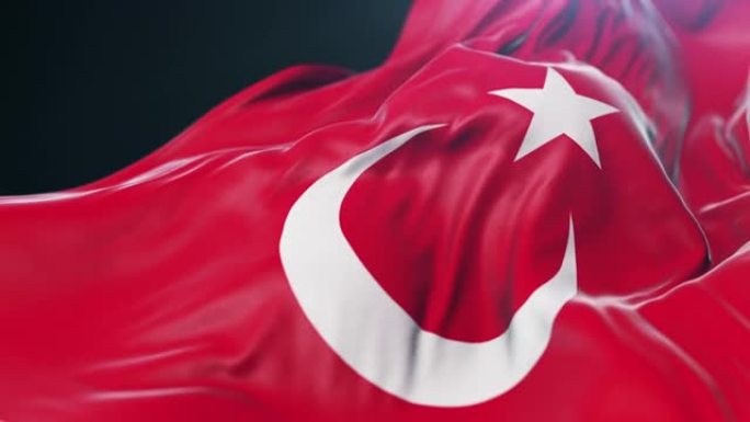 土耳其国旗特写。慢动作