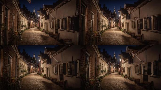 在历史悠久的旧城区阿默斯福特 (Amersfoort) 的小巷中进行夜间跟踪拍摄