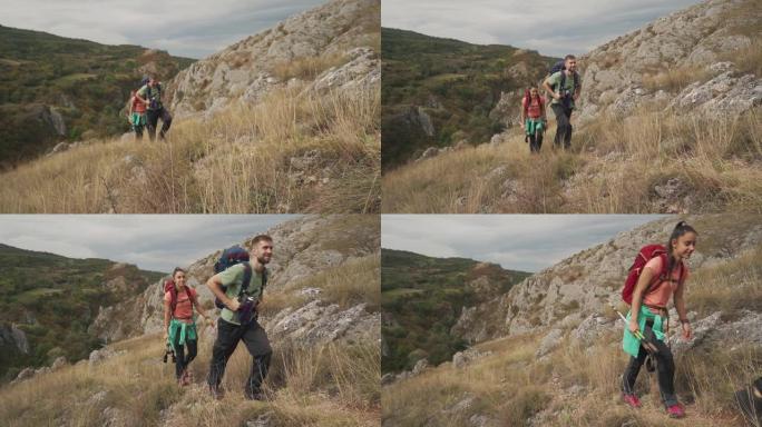 年轻夫妇正在徒步旅行