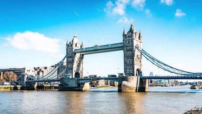 横跨英国伦敦市中心泰晤士河的塔桥的时间流逝