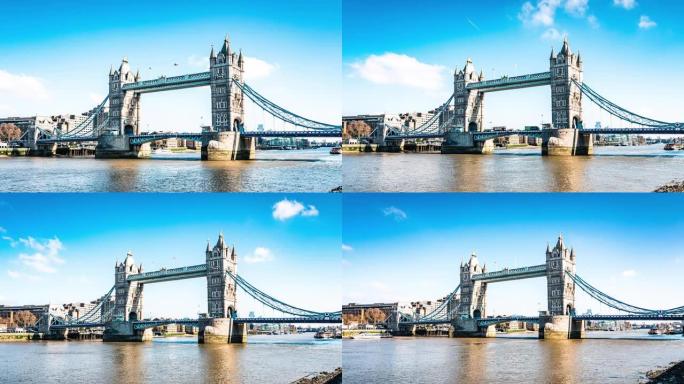 横跨英国伦敦市中心泰晤士河的塔桥的时间流逝
