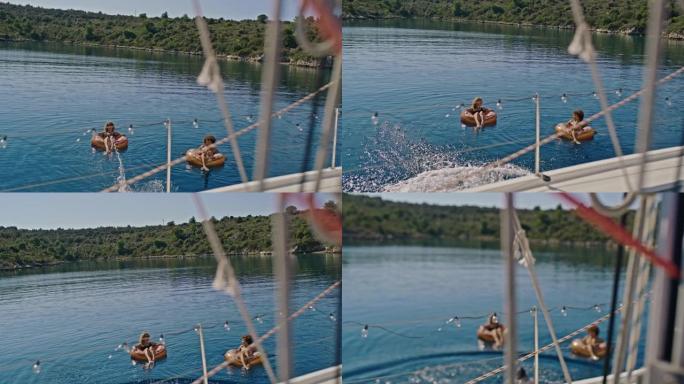 SLO MO Young男子跳下船时拍摄了自拍视频