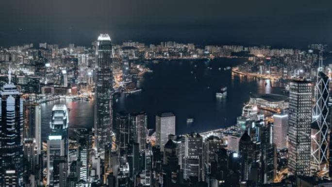 香港天际线夜景的鸟瞰图
